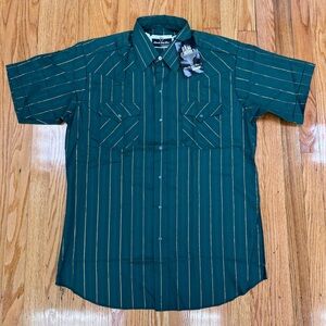 Panhandle Slim Ranch & Town Dark Green-Gold Striped Snap Front Western Shirt